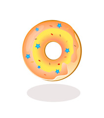 Glazed donut with sweet on a white background. Vector donut. For bakery menu design.
