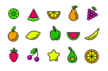 A set of fruit icons. Vector illustration