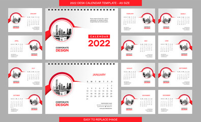 Desk Calendar 2022 template - 12 months included - A5 Size