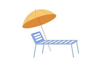 Vector cartoon flat sun lounger and beach umbrella isolated on empty background-travel,tourism,vacation at sea concept,web site banner ad design