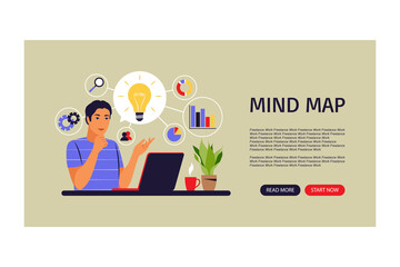 Mind map concept. Business idea generation. Landing page. Vector illustration. Flat.