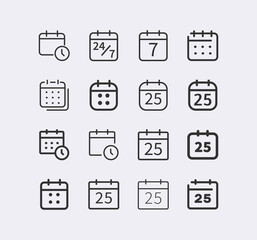 Calendar vector line icon set.