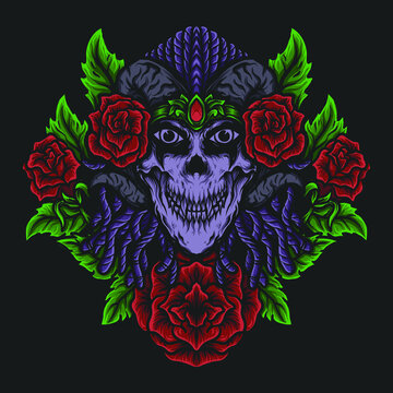 artwork illustration and t shirt design devil and rose