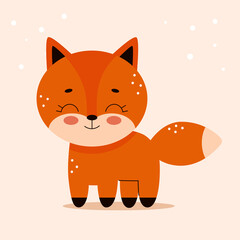 Cute red fox in cartoon flat style. Forest animals. Vector illustration for nursery, print on textiles.