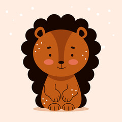Cute brown hedgehog in cartoon flat style. Forest animals. Vector illustration for nursery, print on textiles.