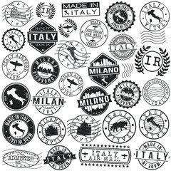 Milan Italy Stamp. Vector Art Postal. Passport Travel Design. Travel and Business Set.