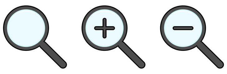 Fototapeta premium Magnifying glass icon set. Zoom in and out icons. Search sign. Find symbol. Vector illustration isolated on white background.