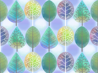 水彩調木立のシームレスパターン背景（水玉）青に紫