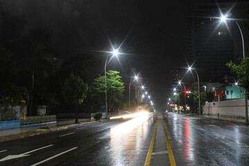 The city of Havana at night. 23rd avenue in Vedado. 