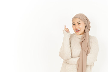 Thinking Gesture of Beautiful Asian Woman Wearing Hijab Isolated On White Background