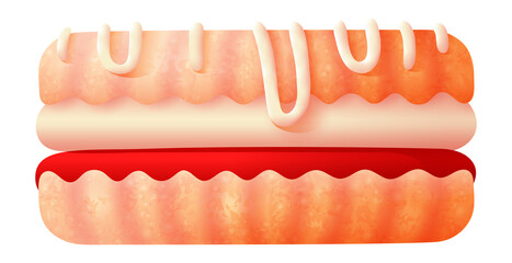 Creamy pastry cake. Sweet biscuit cream and jam Bakery