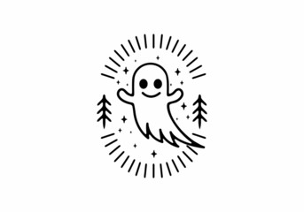 Line art illustration of halloween ghost