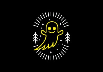Line art illustration of halloween ghost