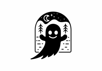 Obraz premium Line art illustration of halloween ghost