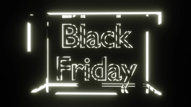 Black friday neon text animation rotated in cube form white light background
