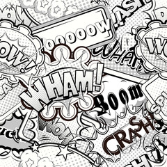 Obraz premium Black and white comics speech bubbles seamless pattern illustration 