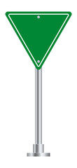 Road sign. Green triangle blank board for highway street.