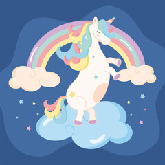 cute unicorn in cloud scene