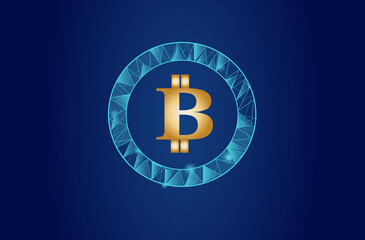 Blockchain - bitcoin software platform isolated on blue background. Bitcoin blockchain for digital asset, financial system and presentation material. Bitcoin blockchain vector illustration