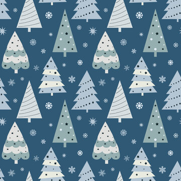 Christmas seamless pattern with christmas tree and snowflakes. © Nataliia Pyzhova