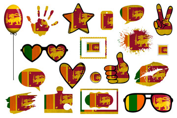 All world countries A-Z. Full scrapbook kit in colors of national flag. Elements on white background. Sri Lanka
