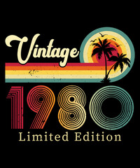 Vintage 1980 Birthday T-shirt Design	 - obrazy, fototapety, plakaty