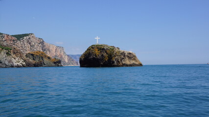 Fototapeta na wymiar The Rock of the Holy Apparition at Cape Fiolent