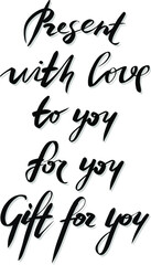 Obraz premium Vector set with lettering gift present. Minimal sign, symbol. Holiday celebration illustration. Greeting card text template.