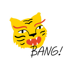 Vector illustration with tiger face and lettering bang