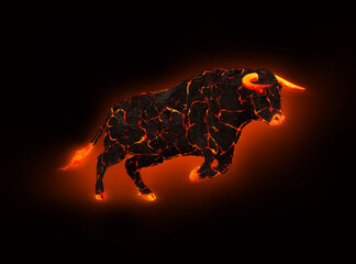 bull lava in black background