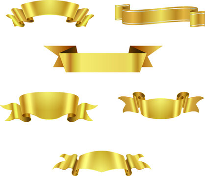 Different Gold ribbons banners set. with Vector illustration design