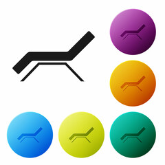 Black Sunbed icon isolated on white background. Sun lounger. Set icons in color circle buttons. Vector