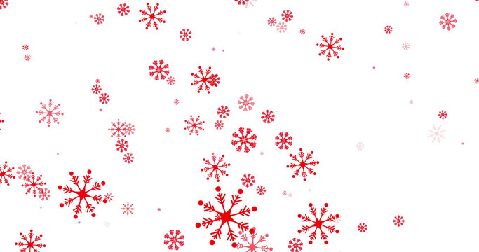 Image of red snowflakes falling on white background
