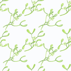 Watercolor seamless mistletoe pattern isolated on white background.Perfect for fabrics,textile,prints and more.