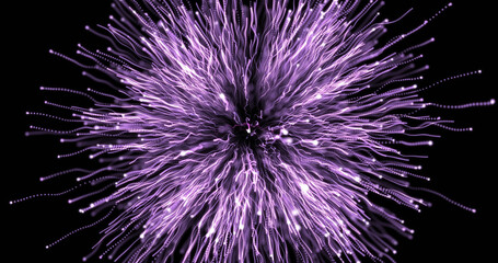 Image of exploding purple fireworks on black background