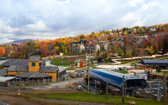 View of Bromont Mountain ski resort at fall season