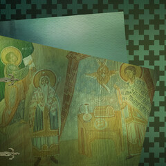 Christian religious classic scrapbook backdrop in deep green colors