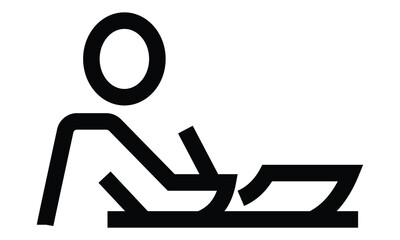 Vector illustration of flat design template icon of a person typing on a manual typewriter. Monoline drawing style. Black and white color. 5000 x 3000 pixels perfect.