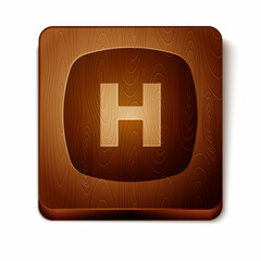 Brown Hospital signboard icon isolated on white background. Wooden square button. Vector
