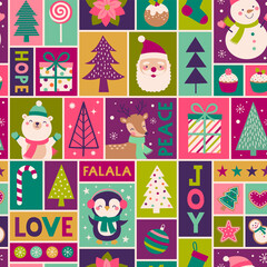 Cute cartoon character and decorative elements with rectangular pattern.