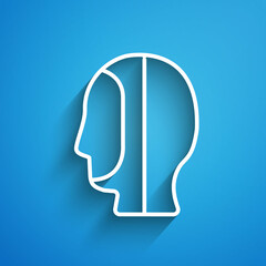 White line Diving hood icon isolated on blue background. Spearfishing hat winter swim hood. Diving underwater equipment. Long shadow. Vector