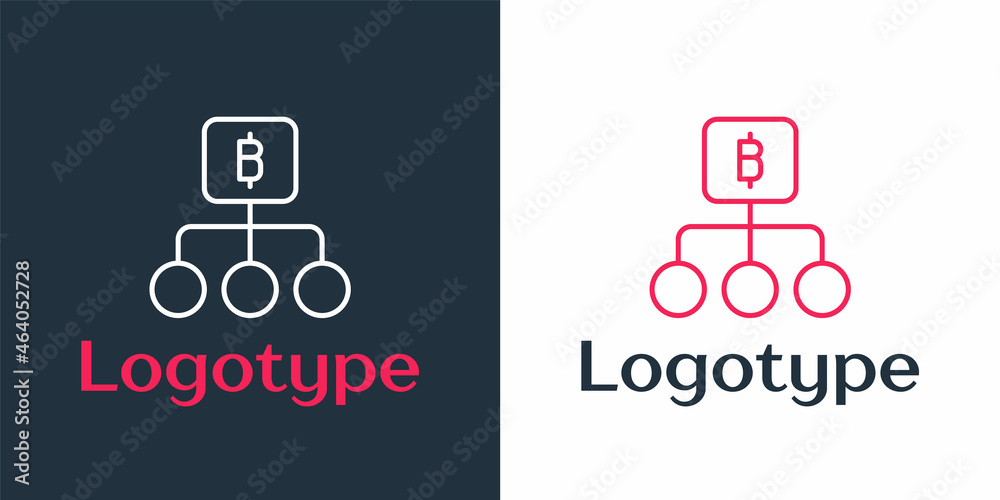 Poster logotype line blockchain technology bitcoin icon isolated on white background. abstract geometric bl