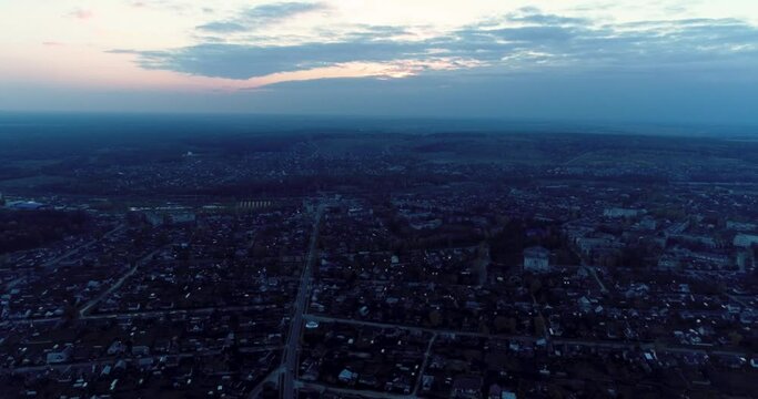 panorama of the city. beautiful sunset. drone footage. 