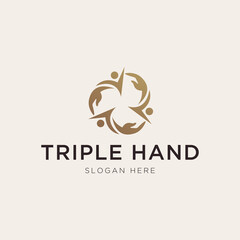 Abstract triple hand care logo in gold luxury style