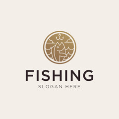 Abstract fishing logo in gold luxury style