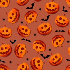 Cute Pumpkins Seamless Halloween Theme Pattern Design Trendy Fashion Colors Isolated Background