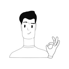 Happy man shows gesture cool. Vector illustration in cartoon style