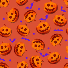 Cute Pumpkins Seamless Halloween Theme Pattern Design Trendy Fashion Colors Isolated Background