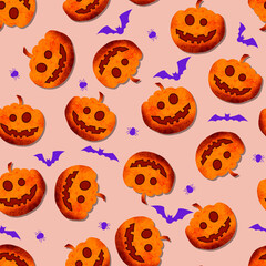 Cute Pumpkins Seamless Halloween Theme Pattern Design Trendy Fashion Colors Isolated Background