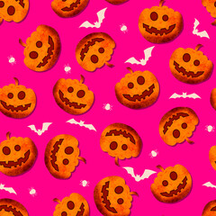 Cute Pumpkins Seamless Halloween Theme Pattern Design Trendy Fashion Colors Isolated Background